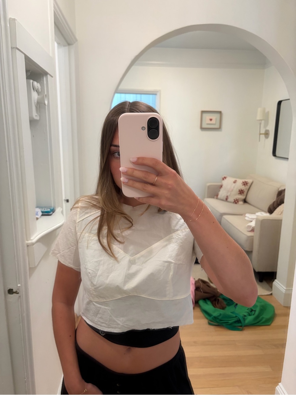 Women's White Short Sleeve Layered Crop Top